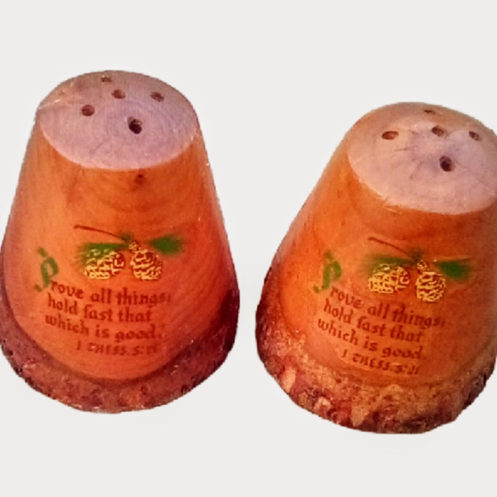 Vintage 1968 Handmade Wood Salt Pepper Shakers Rustic Farmhouse Cabin Decor
